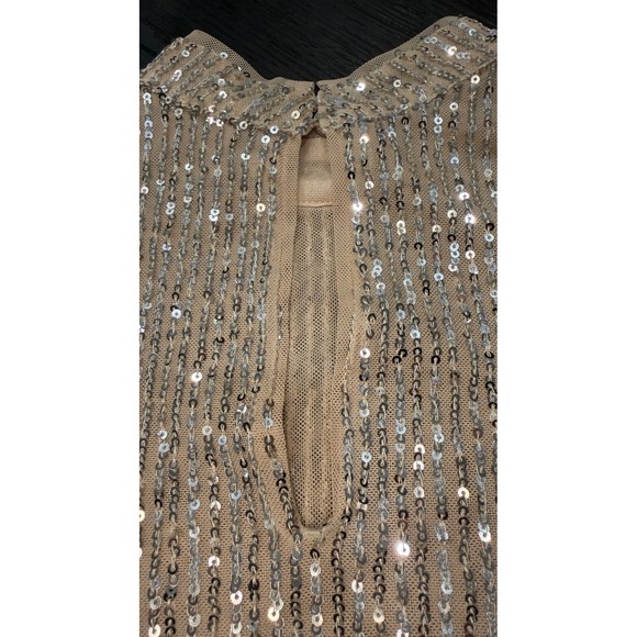 Abercrombie & Fitch Sequin Mock Neck Long Sleeve Top Champagne Silver XS - Picture 9 of 9